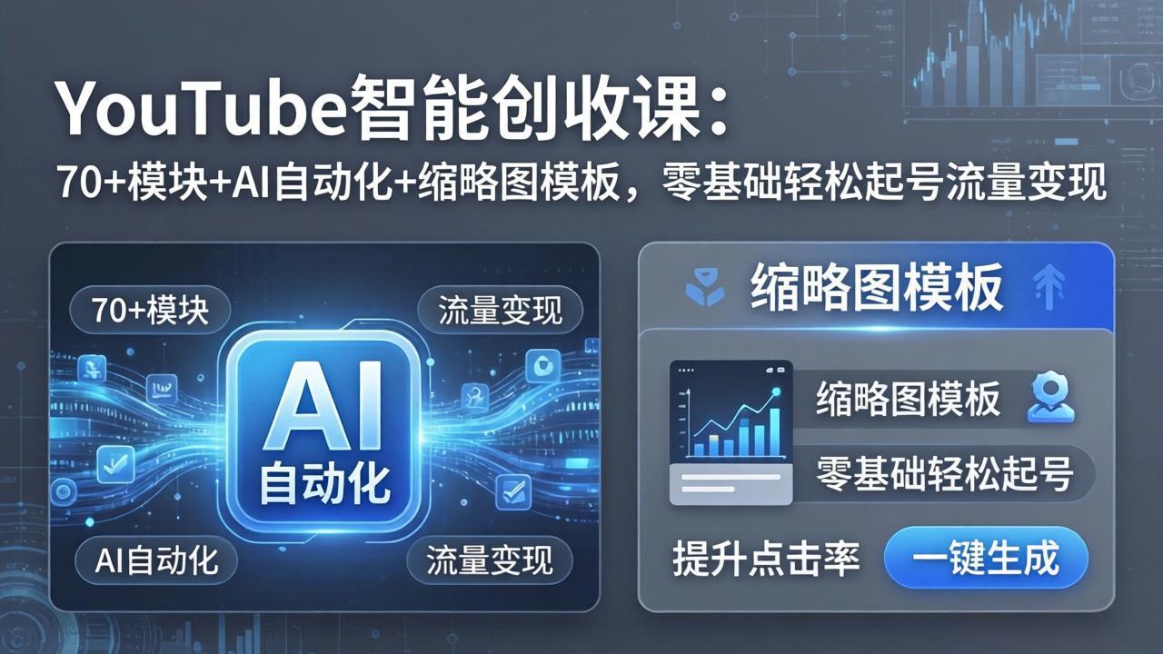 YouTube智能创收课：70+模块+AI自动化+缩略图模板，零基础轻松起号流量变现-小目标云网创