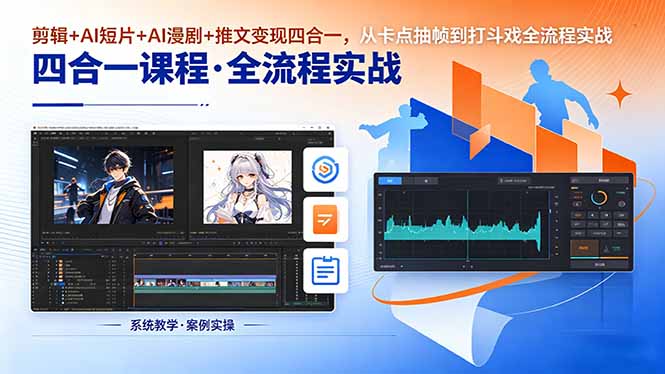剪辑+AI短片+AI漫剧+推文变现四合一，从卡点抽帧到打斗戏全流程实战-启微空间