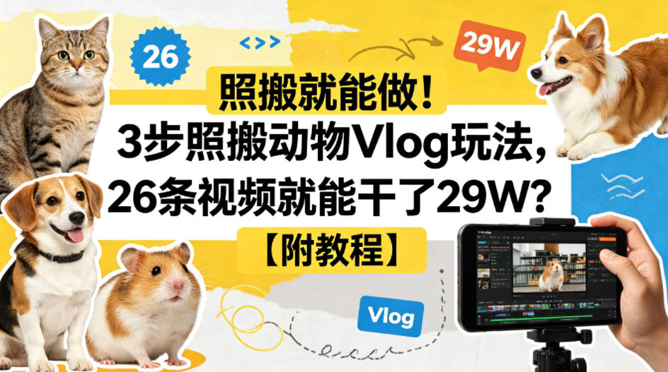 照搬就能做！3步照搬动物Vlog玩法，26条视频就能干了29W？【附教程】【赠coze一键生成工作流】-极速搞钱指南
