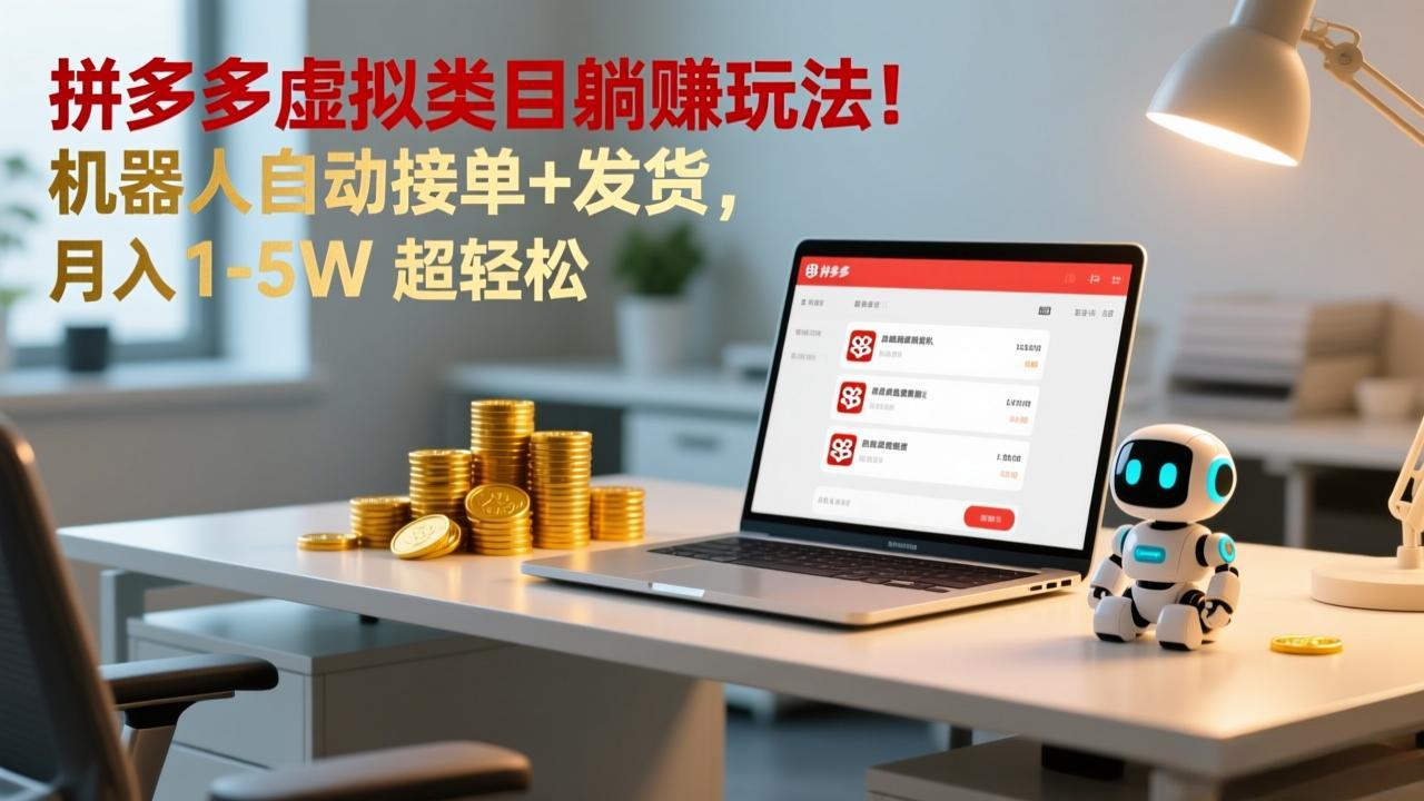 多多虚拟类目躺赚玩法！机器人自动接单+发货，月入 1-5W 超轻松-小目标云网创