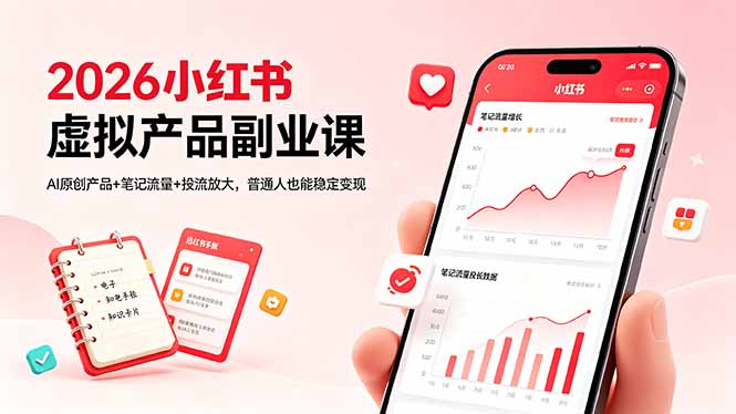 2026小红书虚拟产品副业课，AI原创产品+笔记流量+投流放大，普通人也能稳定变现-沐沐云网创