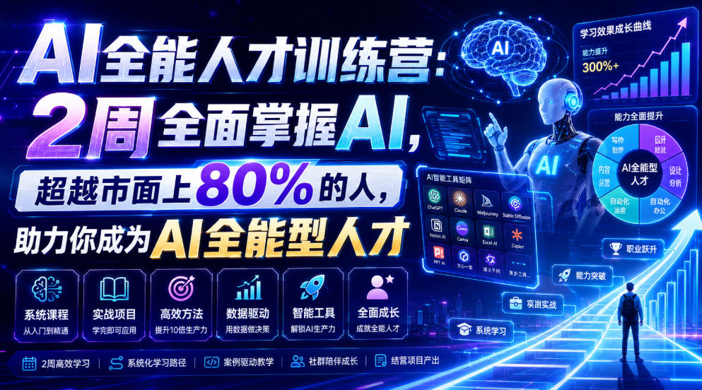 AI全能人才训练营：2周全面掌握AI，超越市面上80%的人，助力你成为AI全能型人才-小目标云网创