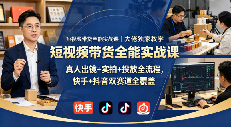 短视频带货全能实战课｜大佬独家教学，真人出镜+实拍+投放全流程，快手+抖音双赛道全覆盖-赚赚小目标云网创