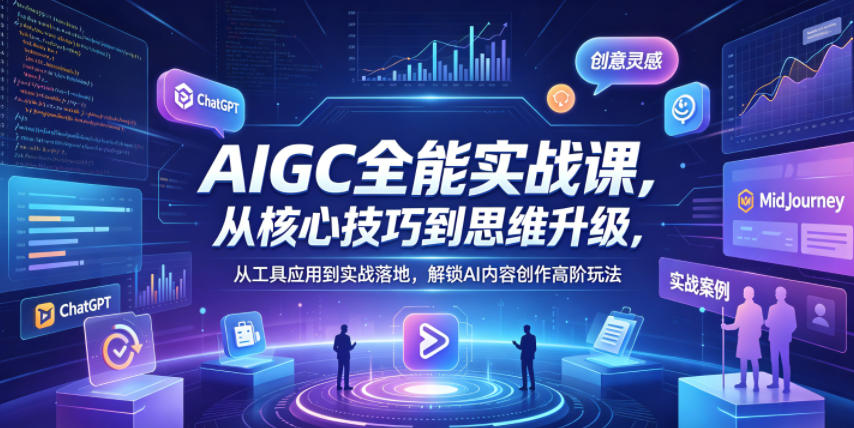 AIGC全能实战课，从核心技巧到思维升级，从工具应用到实战落地，解锁AI内容创作高阶玩法-极速搞钱指南