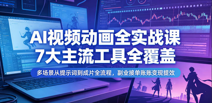 AI视频动画全实战课，7大主流工具全覆盖，多场景从提示词到成片全流程，副业接单账号变现提效-小目标云网创