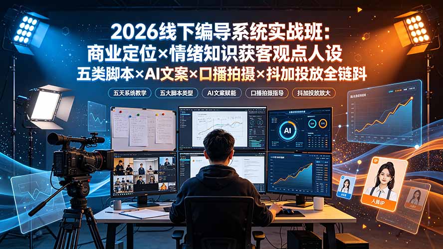 2026线下编导系统实战班：商业定位×情绪知识获客观点人设五类脚本×AI文案×口播拍摄×抖加投放全链路-小目标云网创