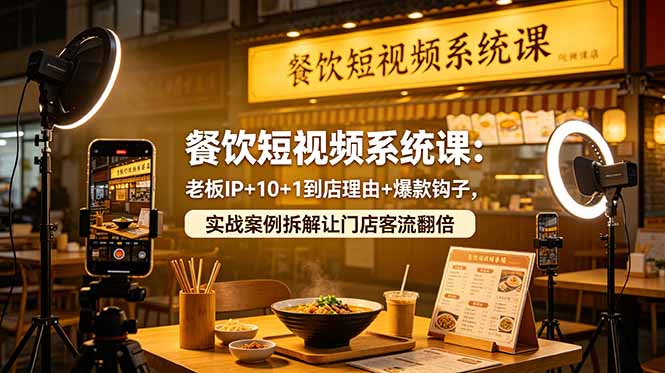 餐饮短视频系统课：老板IP+10+1到店理由+爆款钩子，实战案例拆解让门店客流翻倍-文创商城