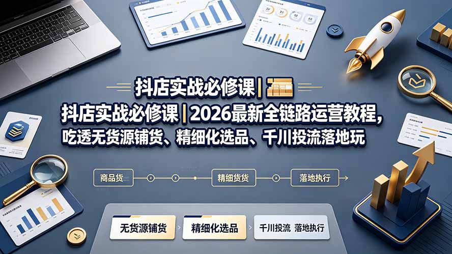 抖店实战必修课|2026最新全链路运营教程,吃透无货源铺货、精细化选品、千川投流落地玩法-灵感工坊云网创