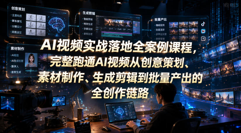AI视频实战落地全案例课程，完整跑通AI视频从创意策划、素材制作、生成剪辑到批量产出的全创作链路-小目标云网创
