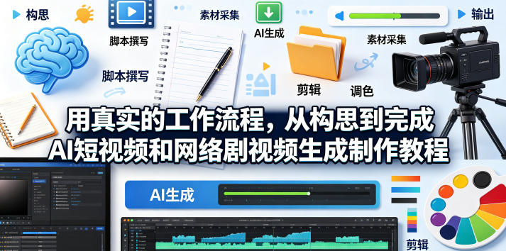 用真实的工作流程，从构思到完成AI短视频和网络剧视频生成制作教程-中英字幕-创副资源云
