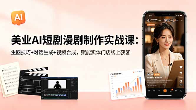 美业AI短剧漫剧制作实战课：生图技巧+对话生成+视频合成，赋能实体门店线上获客-网创风向标