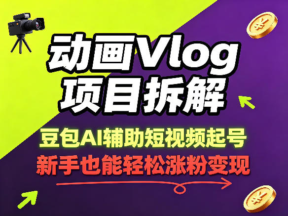 动画Vlog项目拆解，豆包AI辅助短视频起号，新手也能轻松涨粉，43条作品涨粉8.3W-极速搞钱指南