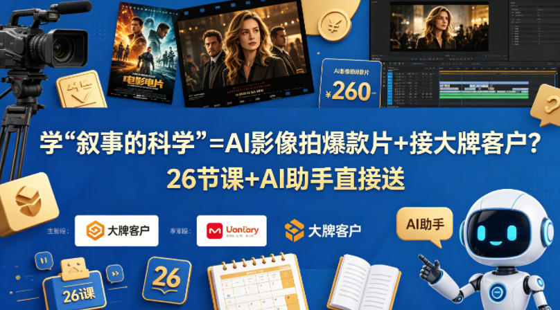 学《叙事的科学》=AI影像拍爆款片+接大牌客户？26节课+AI助手直接送【原创双语字幕】-极速搞钱指南