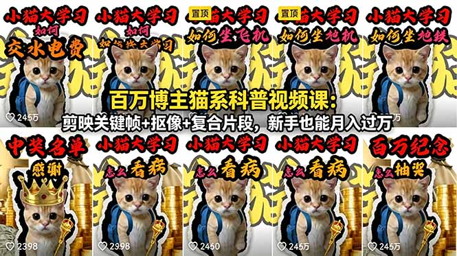 百万博主猫系科普视频课：剪映关键帧+抠像+复合片段，新手也能月入过万-夏姐拆项目