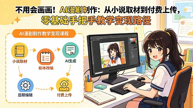 不用会画画！AI漫剧制作：从小说取材到付费上传，零基础手把手教学变现路径-沐沐云网创