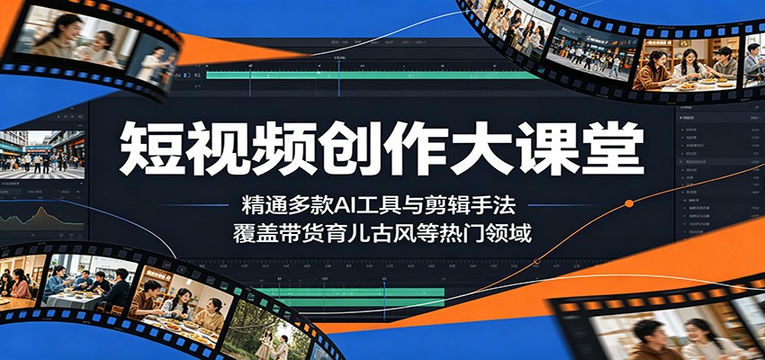 短视频创作大课堂：精通多款AI工具与剪辑手法，覆盖带货、育儿、古风等热门领域-一个小目标资源站