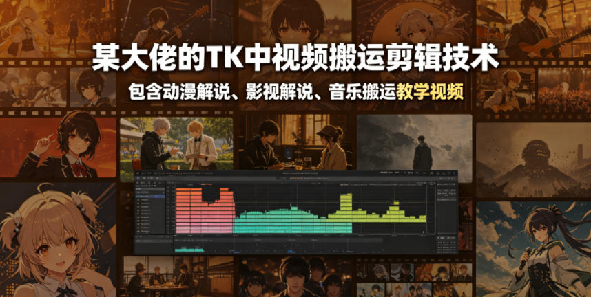 某大佬的TK中视频搬运剪辑技术，包含动漫解说、影视解说、音乐搬运教学视频-opc资源站