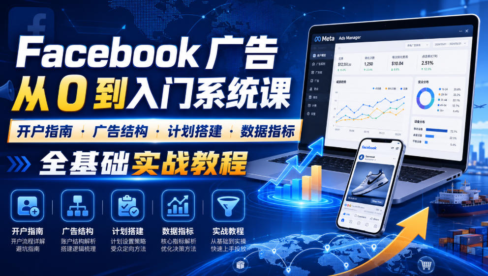 Facebook广告新手从0到入门系统课｜开户指南・广告结构・计划搭建・数据指标全基础实战教程-小目标云网创