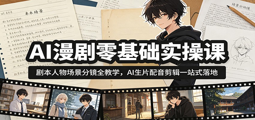 AI漫剧零基础实操课：剧本人物场景分镜全教学，AI生片配音剪辑一站式落地-小目标云网创