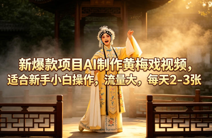 新爆款项目AI制作黄梅戏视频，适合新手小白操作，流量大，每天2-3张-小目标云网创