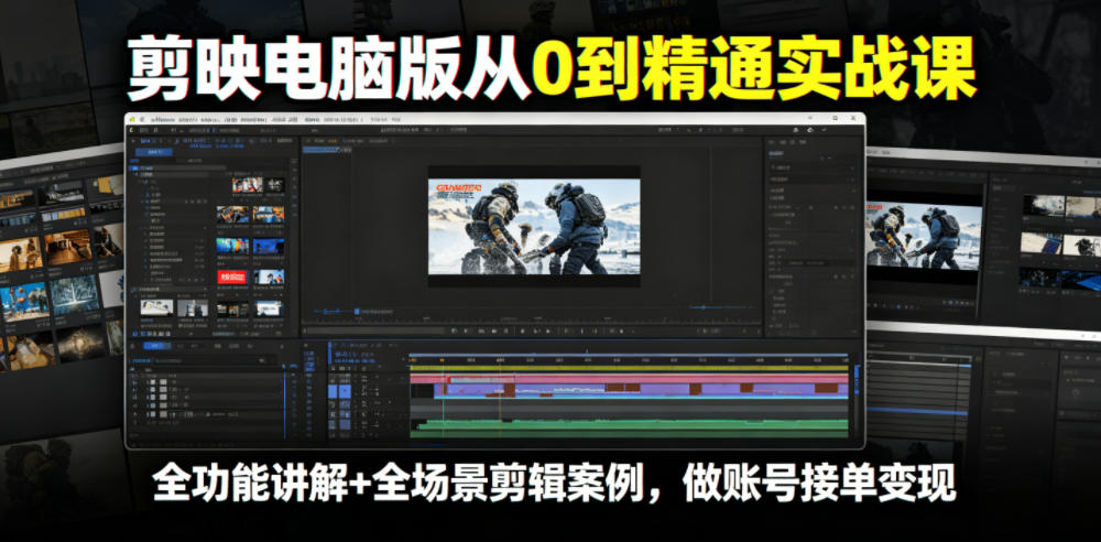 剪映电脑版从0到精通实战课，全功能讲解+全场景剪辑案例，做账号接单变现-小目标云网创