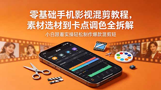 零基础手机影视混剪教程，素材选材到卡点调色全拆解，小白跟着实操轻松制作爆款混剪短片-灵感工坊云网创