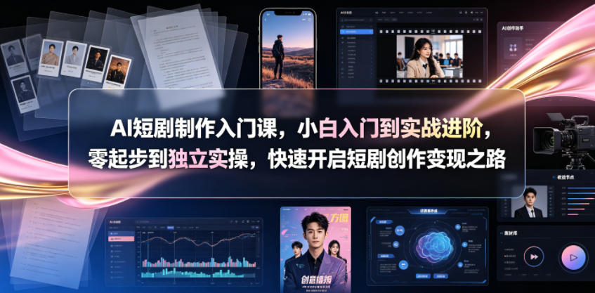 AI短剧制作入门课，小白入门到实战进阶，零起步到独立实操，快速开启短剧创作变现之路-极速搞钱指南