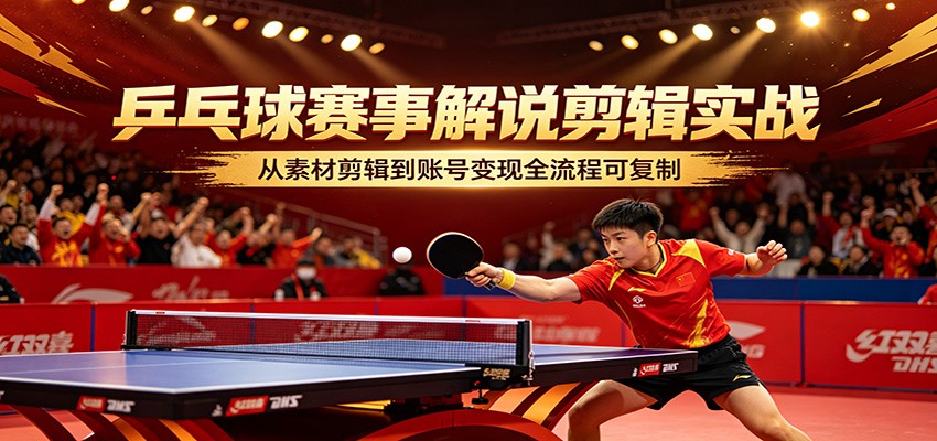 乒乓球赛事解说剪辑实战，从素材剪辑到账号变现全流程可复制-小目标云网创