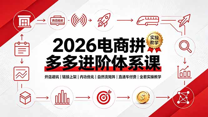 2026电商拼多多进阶体系课,开店避坑,链接上架,内功优化,自然流矩阵|直通车付费|全套实操教学-小目标云网创