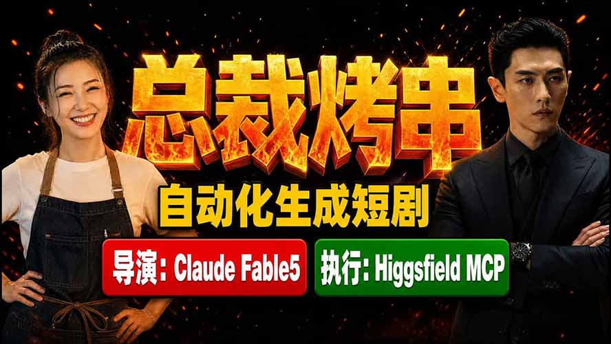 《总裁烤串》真人短剧全自动诞生！Claude Fable5 当导演，Higgsfield MCP 执行！-小目标云网创