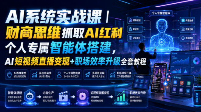 AI系统实战课｜财商思维抓取AI红利｜个人专属智能体搭建，AI短视频直播变现+职场效率升级全套教程-小目标云网创