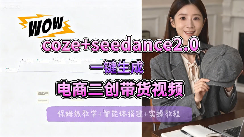 【Coze工作流搭建实操教程】seedance2.0+coze一键生成电商二创带货视频，全流程保姆级教学-小目标云网创