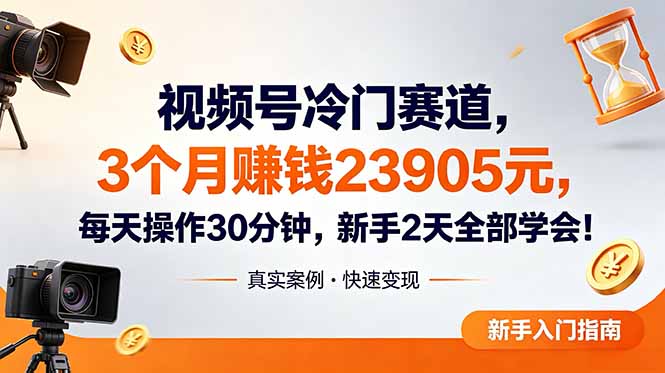 视频号冷门赛道,3个月变现23905元,新手2天学会 每天操作30分钟!-opc资源站