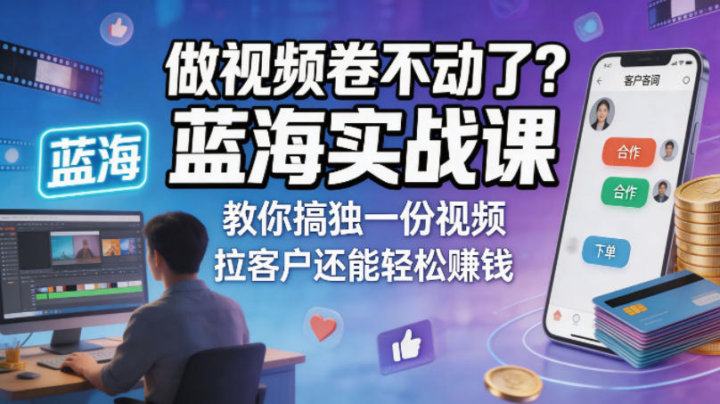 做视频卷不动了？蓝海实战课教你搞独一份视频，拉客户还能轻松賺钱！【原创双语字幕】-创富资源库云网创
