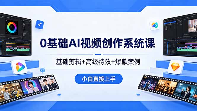 0基础AI视频创作系统课，基础剪辑+高级特效+爆款案例，小白直接上手-极速搞钱指南