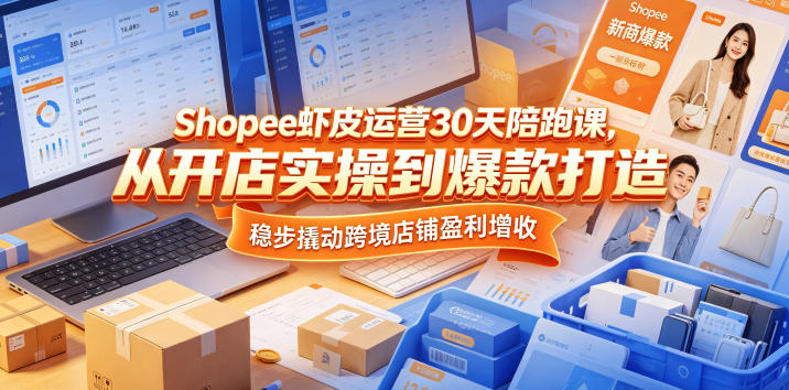 Shopee虾皮运营30天陪跑课，从开店实操到爆款打造，稳步撬动跨境店铺盈利增收-极速搞钱云网创