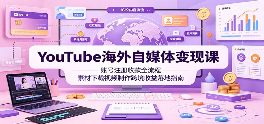 YouTube海外自媒体变现课：账号注册收款全流程，素材下载视频制作跨境收益落地指南-小目标云网创