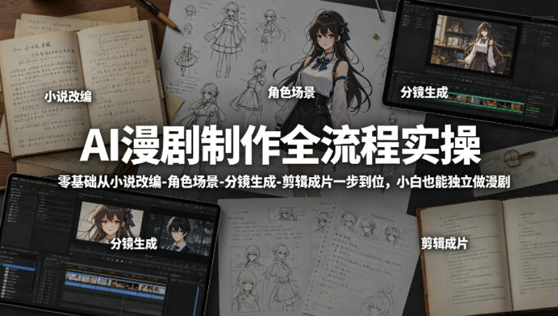 AI漫剧制作全流程实操，零基础从小说改编-角色场景-分镜生成-剪辑成片一步到位，小白也能独立做漫剧-opc资源站