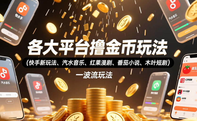 各大平台撸金币玩法(快手新玩法、汽水音乐、红果漫剧、番茄小说、木叶短剧)，一波流玩法(收费398元的教程)-启微空间