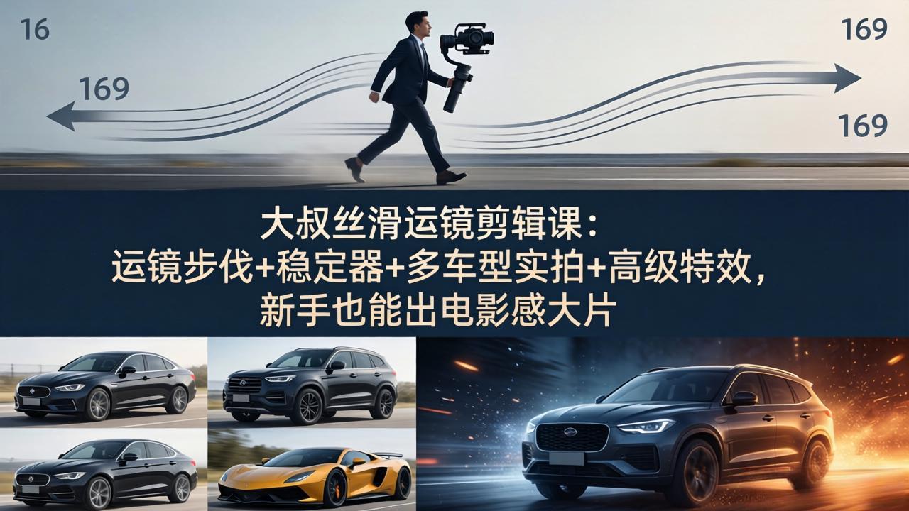 大叔丝滑运镜剪辑课：运镜步伐+稳定器+多车型实拍+高级特效，新手也能出电影感大片-小目标云网创