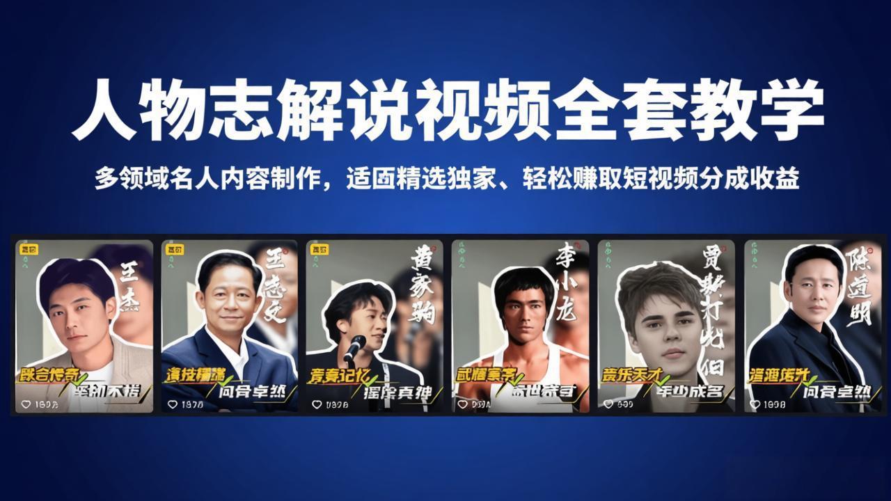 人物志解说视频全套教学，多领域名人内容制作，适配精选独家，轻松赚取短视频分成收益-小目标云网创
