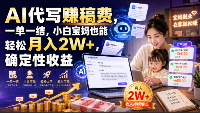 AI代写賺稿费,一单一结,小白宝妈也能轻松月入2W+,确定性收益【揭秘】-小目标云网创