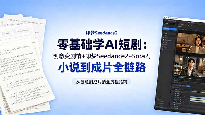 零基础学AI短剧：创意变剧情+即梦Seedance2+Sora2，小说到成片全链路-网创风向标