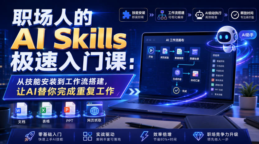 职场人的AI Skills极速入门课：从技能安装到工作流搭建，让AI替你完成重复工作-小目标云网创