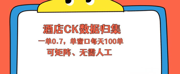 上班也能玩的酒店CK数据归集，一单0.7单窗口每天可做100单，一个人就能矩阵操作【揭秘】-小目标云网创