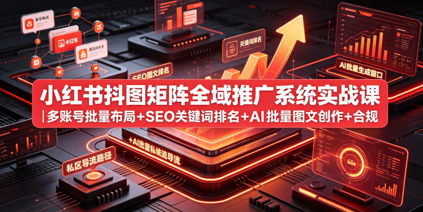 小红书抖图矩阵全域推广系统实战课|多账号批量布局+SEO关键词排名+AI批量图文创作+合规私域导流完整落地教程-极速搞钱指南