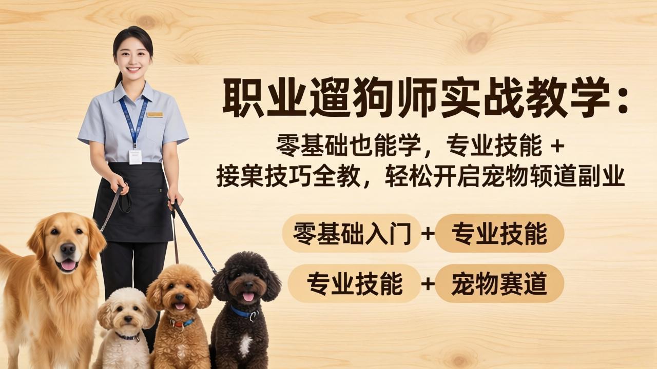 职业遛狗师实战教学：零基础也能学，专业技能 + 接单技巧全教，轻松开启宠物赛道副业-创富云网创