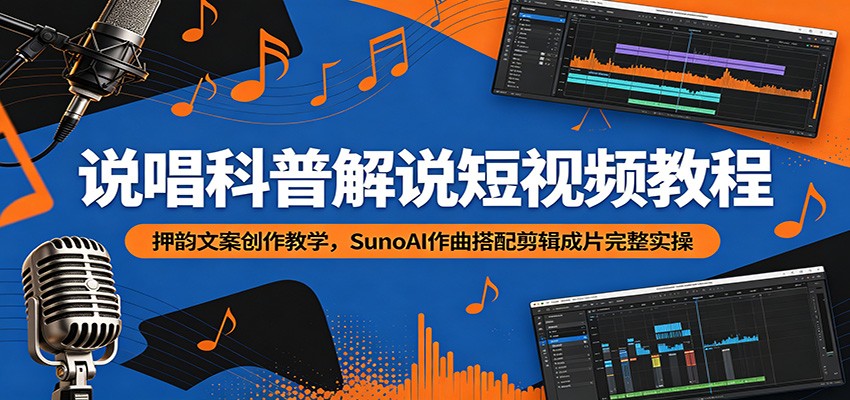 说唱科普解说短视频教程:押韵文案创作教学,SunoAI作曲搭配剪辑成片完整实操-极速搞钱云网创