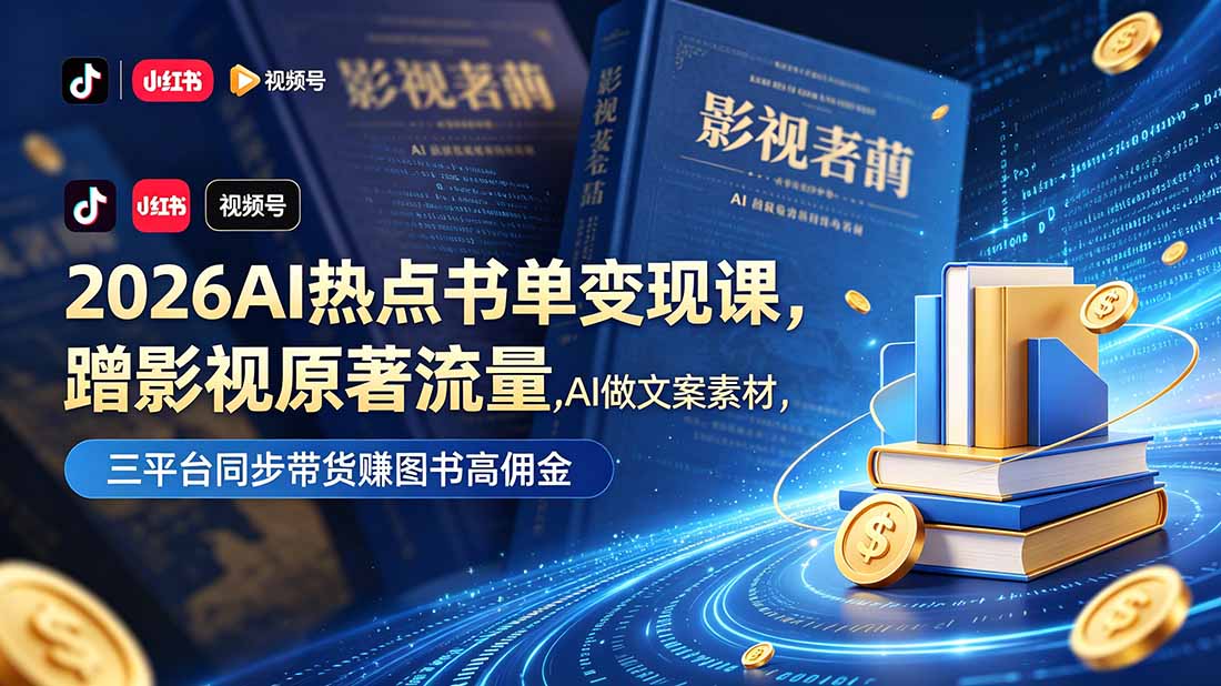 2026AI热点书单变现课，蹭影视原著流量，AI做文案素材，三平台同步带货赚图书高佣金-opc资源站