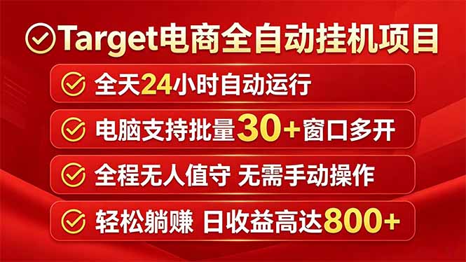Target电商全自动挂机项目全天自动运行电脑可批量30+窗口运行日收益入800+-沐沐云网创